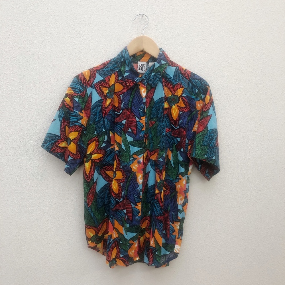 Floral Tropical Hawaiian Print Button Down